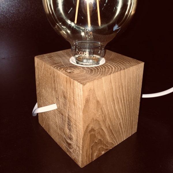 Natural cube lamp, wood lamp, loft style, home decor lamp, table lamp, E27, modern oak lamp