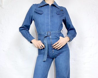 Vintage 70s 80s MARSNAL overall one-piece denim overall denim point collar flared trousers S