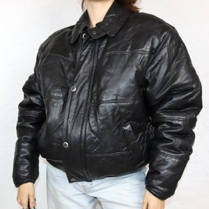 vintage années 80 90 AMI veste en cuir doudoune cuir doublé noir L