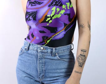 Traje de baño Speedo Body vintage de los años 80 y 90, estampado llamativo, sin espalda, talla 38.