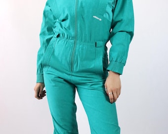 Vintage 80er 90er ADIDAS Overall Einteiler türkis Stehkragen 40