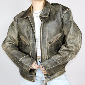 vintage années 80 90 CHEVIGNON veste en cuir utilisé look cuir véritable XXL