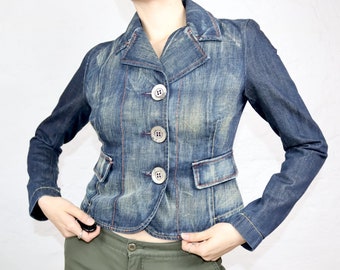 Vintage 90er 00er Y2k WAXY Jeansblazer Jacke Denim blau Deadstock S