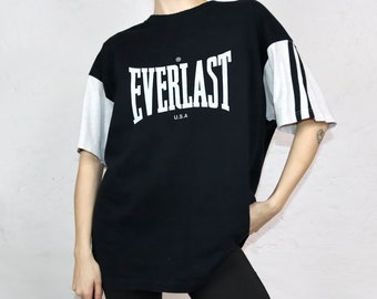 Vintage 80s 90s EVERLAST T-Shirt short sleeve black grey print XL
