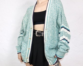 Cardigan vintage anni '80 e '90 COMPASS CARD cardigan blu bianco 52 L