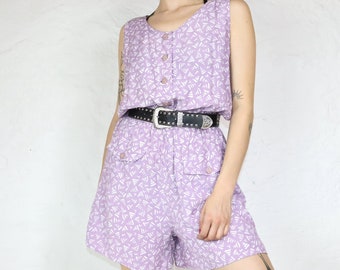 Vintage Ken Marshal one-piece jumpsuit lilac crazy pattern 42