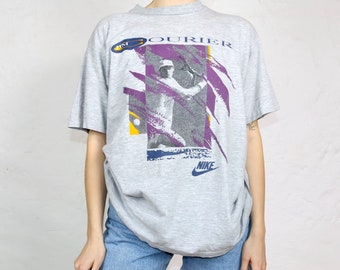 Vintage 80s 90s NIKE Rare T-Shirt short sleeve grey Jim Courier Tennis M