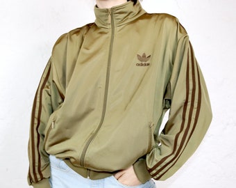 Vintage 80er 90er ADIDAS Trainingsjacke Jacke Stehkragen khaki D5