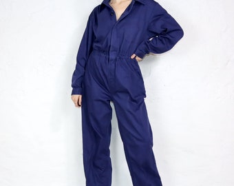 Vintage 80s 90s workwear overall one-piece long sleeve blue 50 M