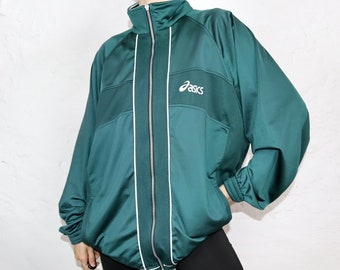 Vintage 80er 90er ASICS Trainingsajcke Stehkragen grün XL