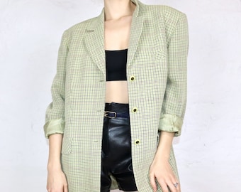 Vintage 80er 90er HENSEL & MORTENSEN Premium Blazer Schurwolle Viskose kariert Schulterpolster L