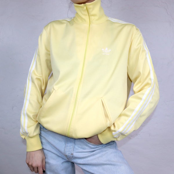 Vintage 80er 90er ADIDAS Trainingsjacke Jacke Stehkragen weiß gelb blau M/L