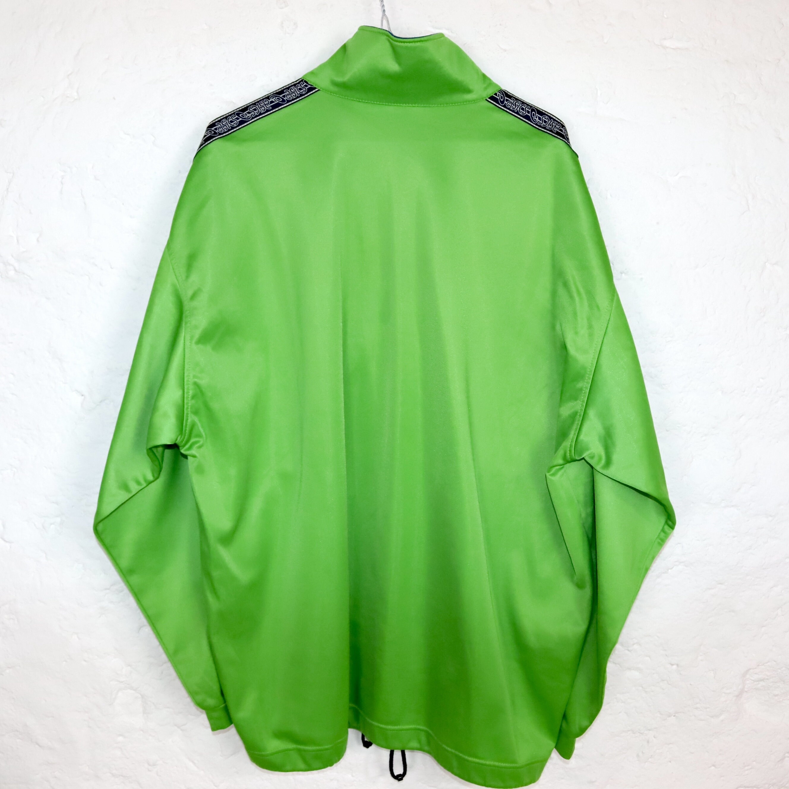 Vintage 80s 90s ASICS Track Jacket, Stand-up Collar, Green/dark