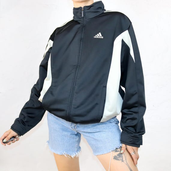 Vintage 80s 90s Y2k ADIDAS Tracksuit Jacket Stand up Collar Black Beige M Etsy Ireland