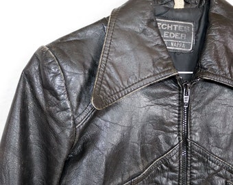 Vintage 70s 80s Leather Jacket Nappa Leather Point Collar Short