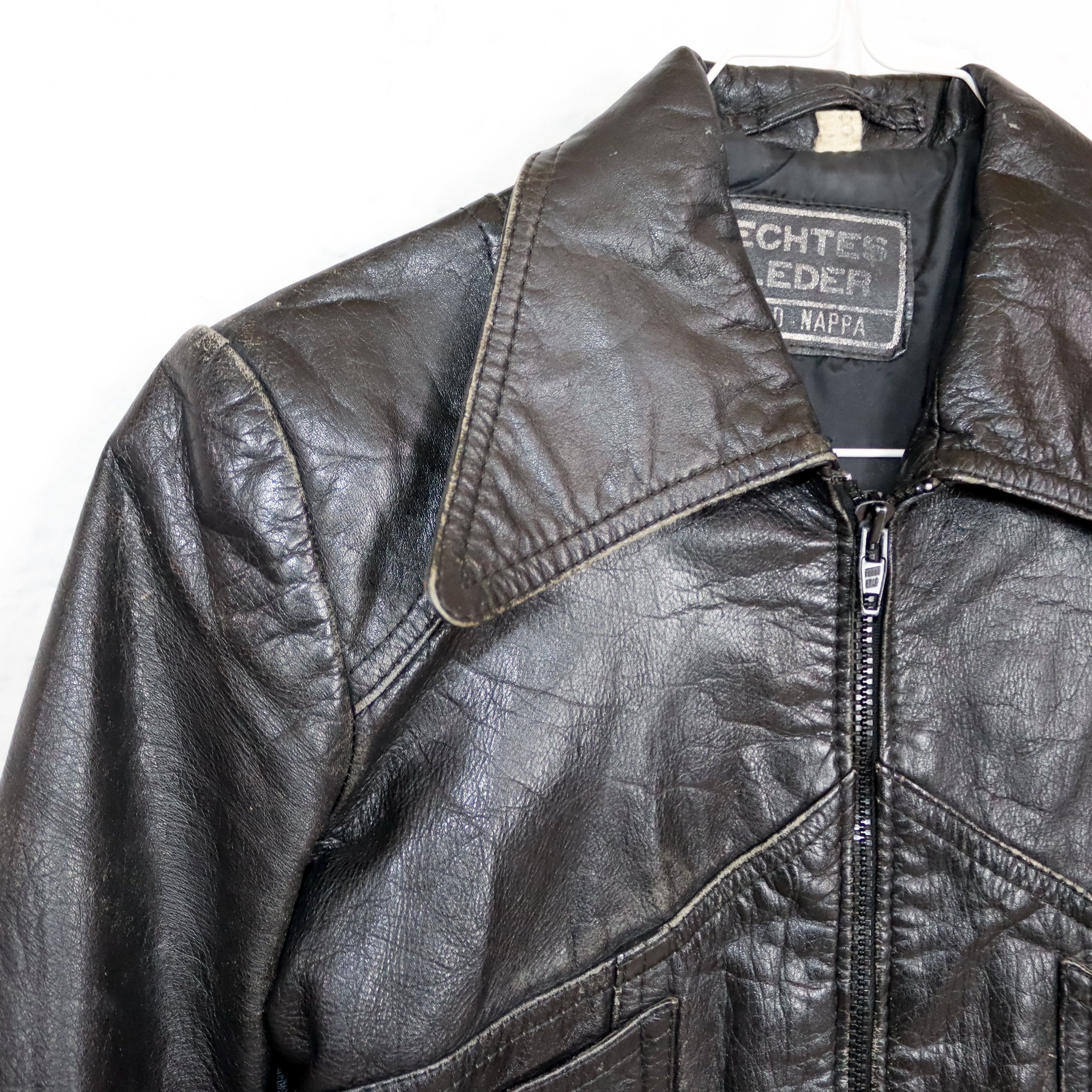 Vintage 70s 80s Leather Jacket Nappa Leather Point Collar Short