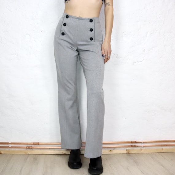 Vintage 70s 80s TWEANS Flared Trousers Button Row Grey High