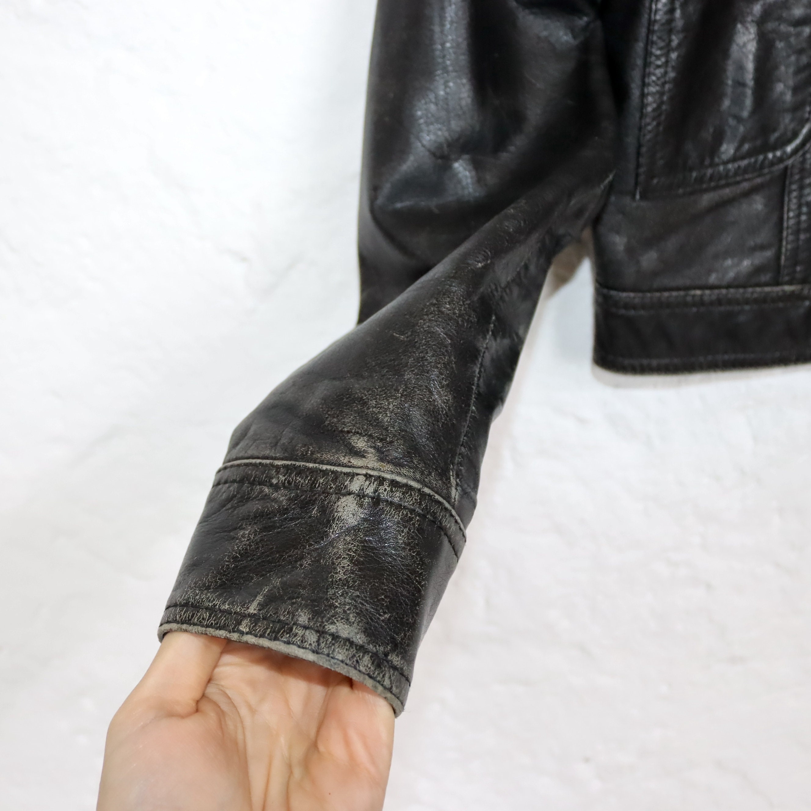 Vintage 70s 80s Leather Jacket Nappa Leather Point Collar Short