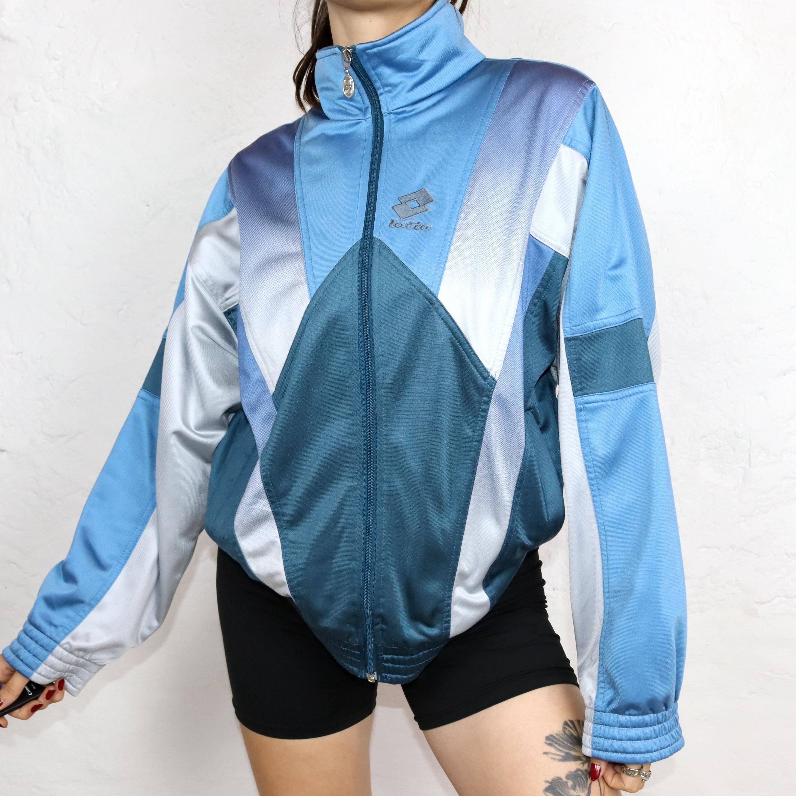 Vintage 80s 90s LOTTO Tracksuit Jacket, Stand-up Collar, Blue/grey