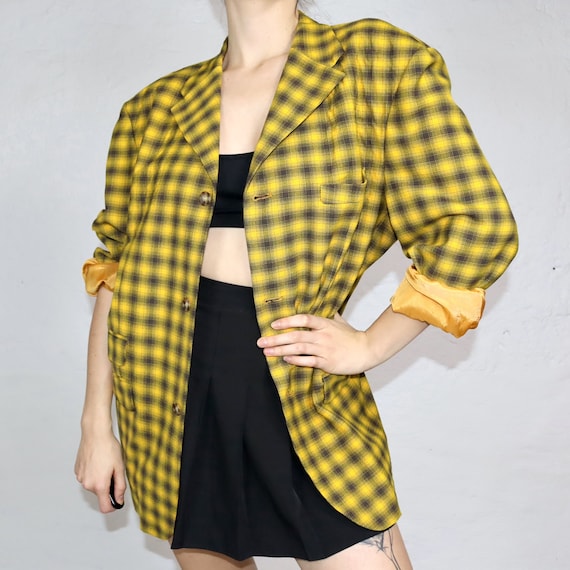 Vintage 80s 90s blazer wool blazer checked oversi… - image 1