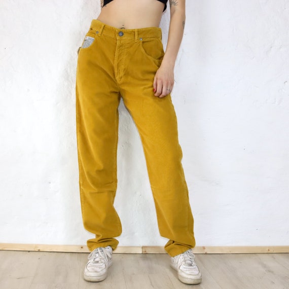 Vintage corduroy pants yellow mustard SOVIET W34 - image 1