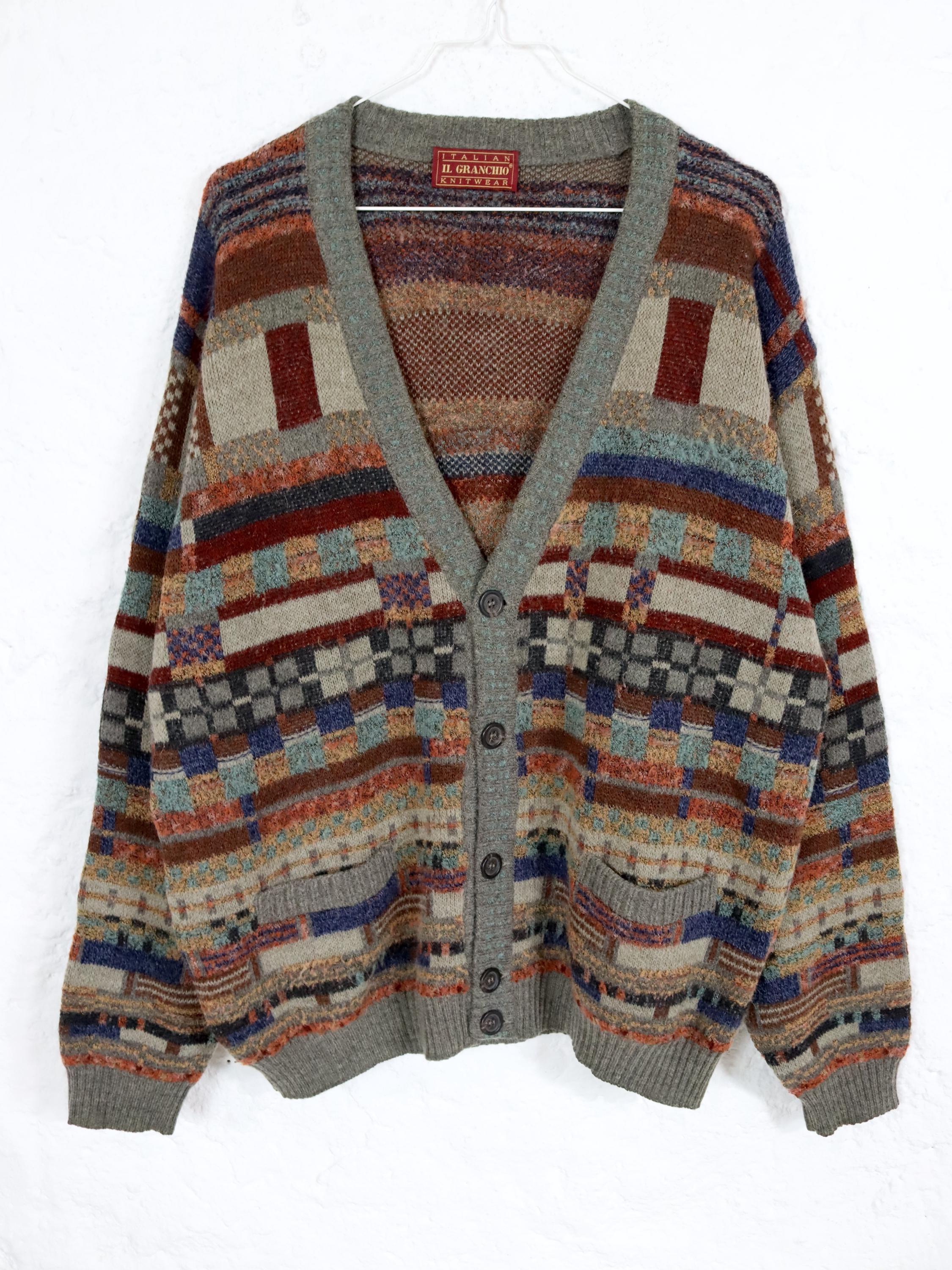 トップス 80s 90s IL GRANCHIO design cardigan Vintage 80s 90s IL GRANCHIO Cardigan Patterned Mohair Wool