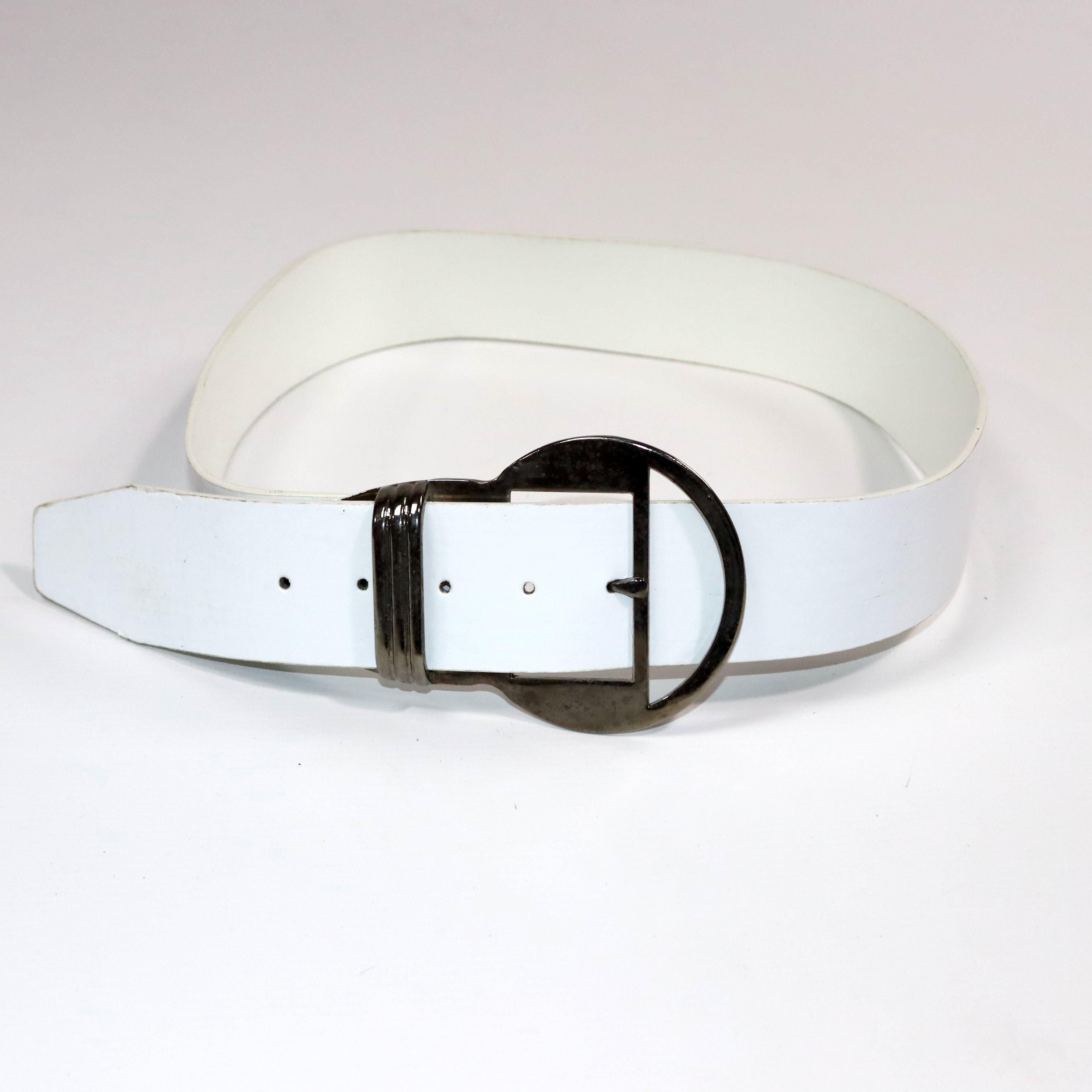 Vintage 80s/90s White Belt With Large Silver Buckle, Made in  display picture 1