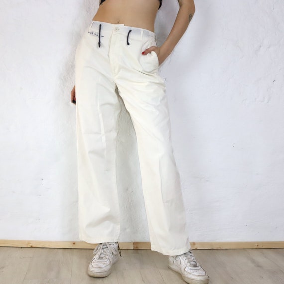 Vintage Baggy Pants Fabric Trousers Cream Deadstock SOVIET W34