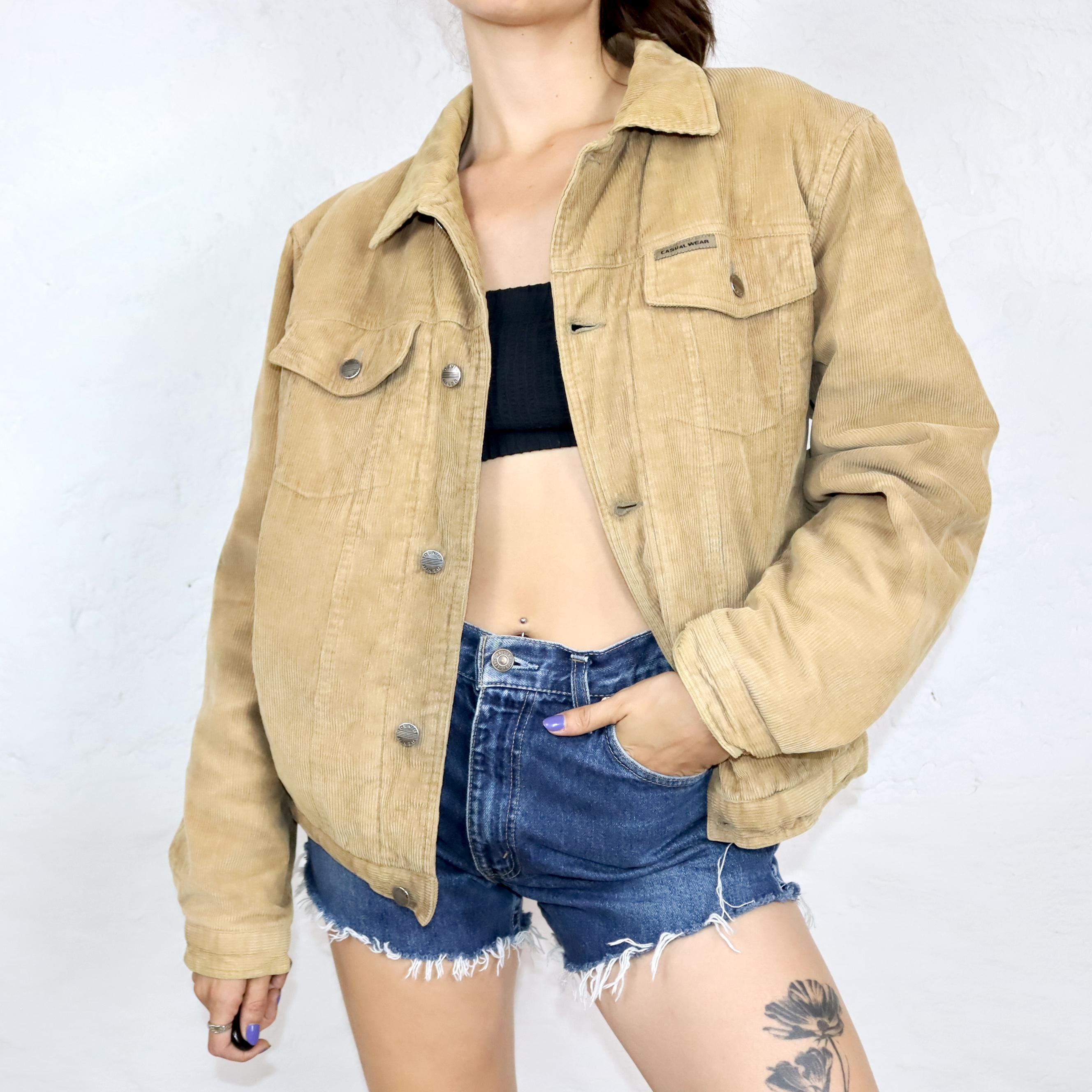 Vintage 80s 90s Camargue Corduroy Jacket, Beige, Lightly Lined