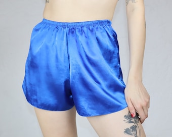 Vintage Satin Shorts blau glänzend S