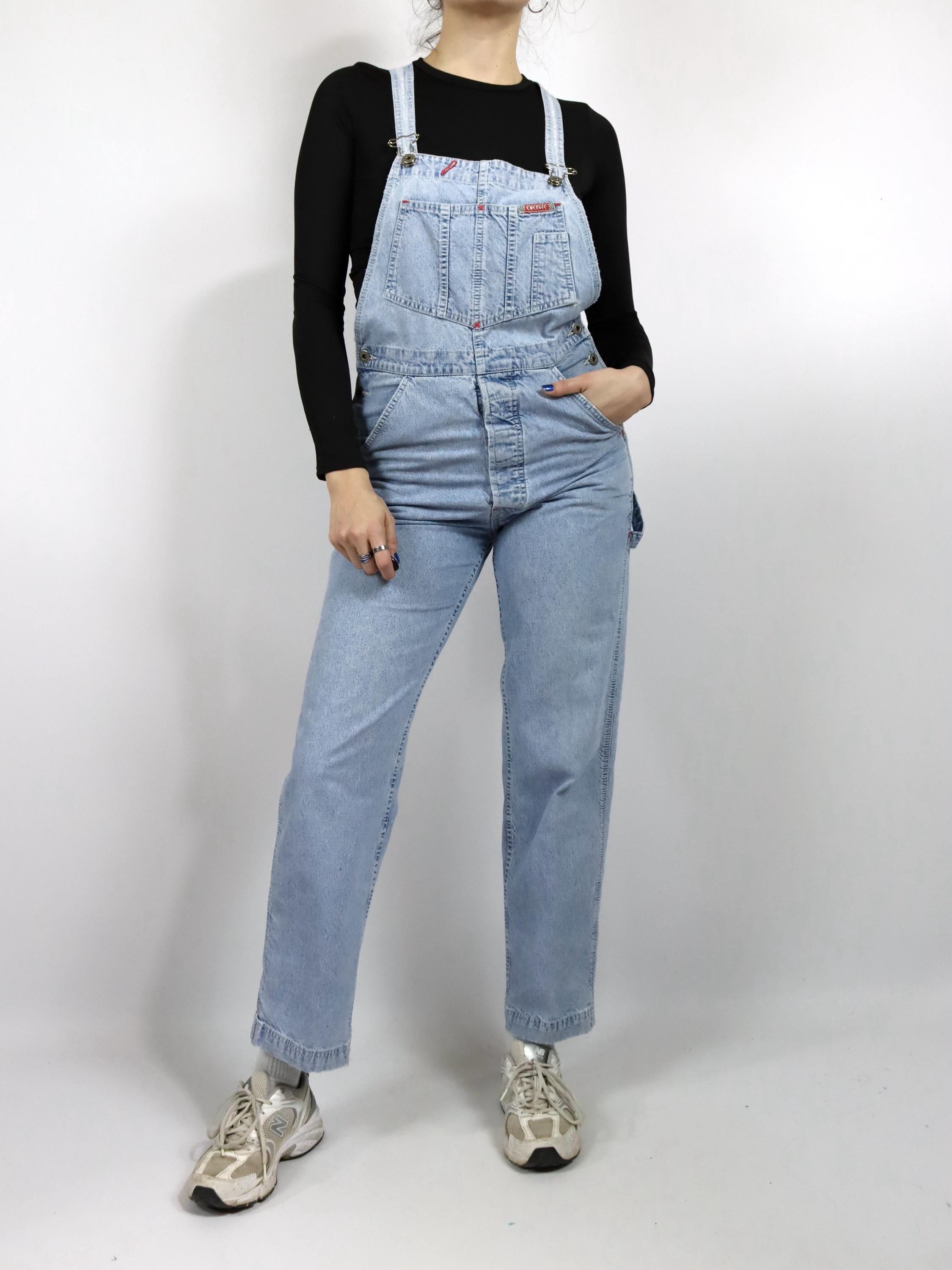 Vintage 80s 90s ENERGIE dungarees one-piece jeans light blue W28