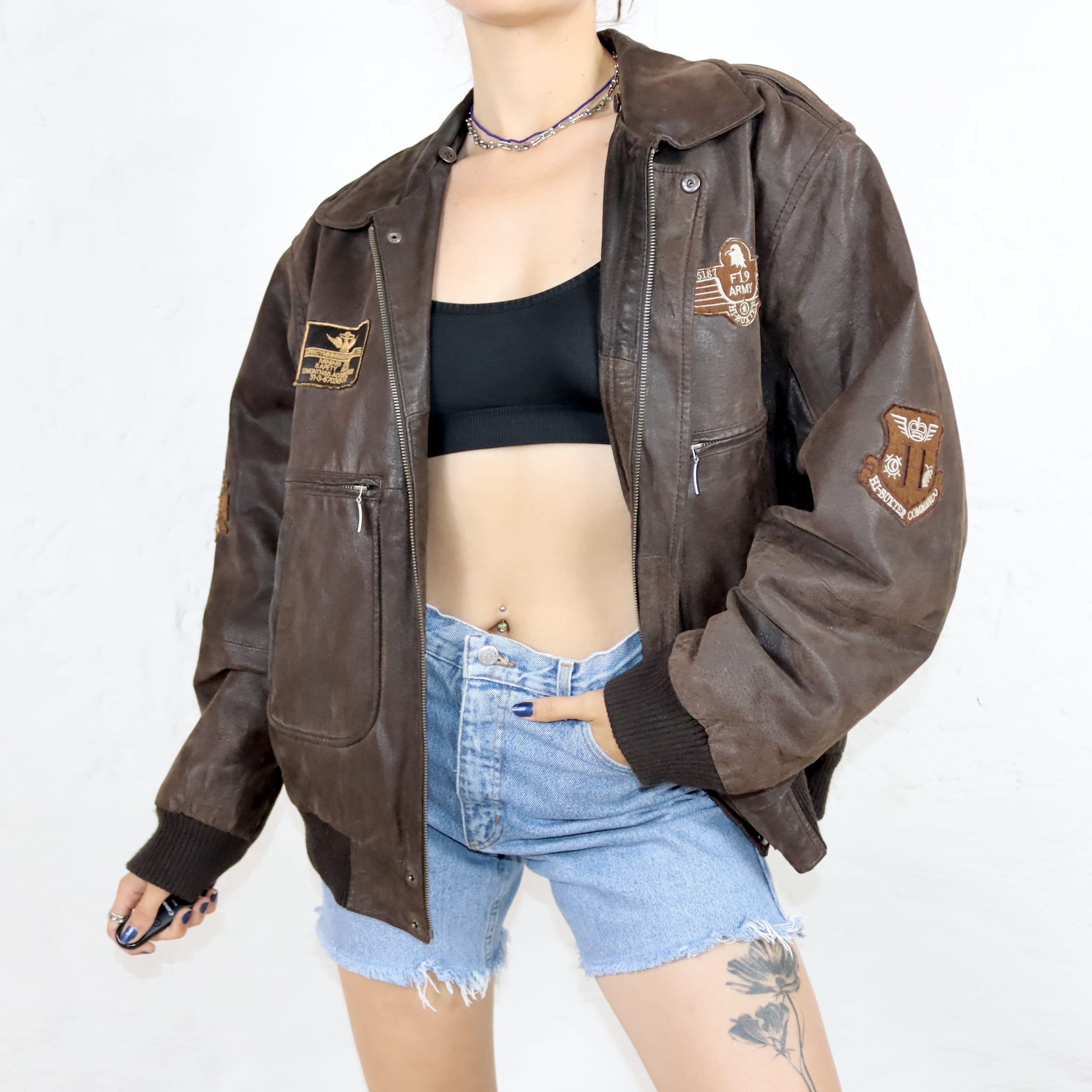 90s vintage short leather jacket （ M ） Retro 90s Leather Jacket, 90s Motorcycle Jacket, Biker Jacket