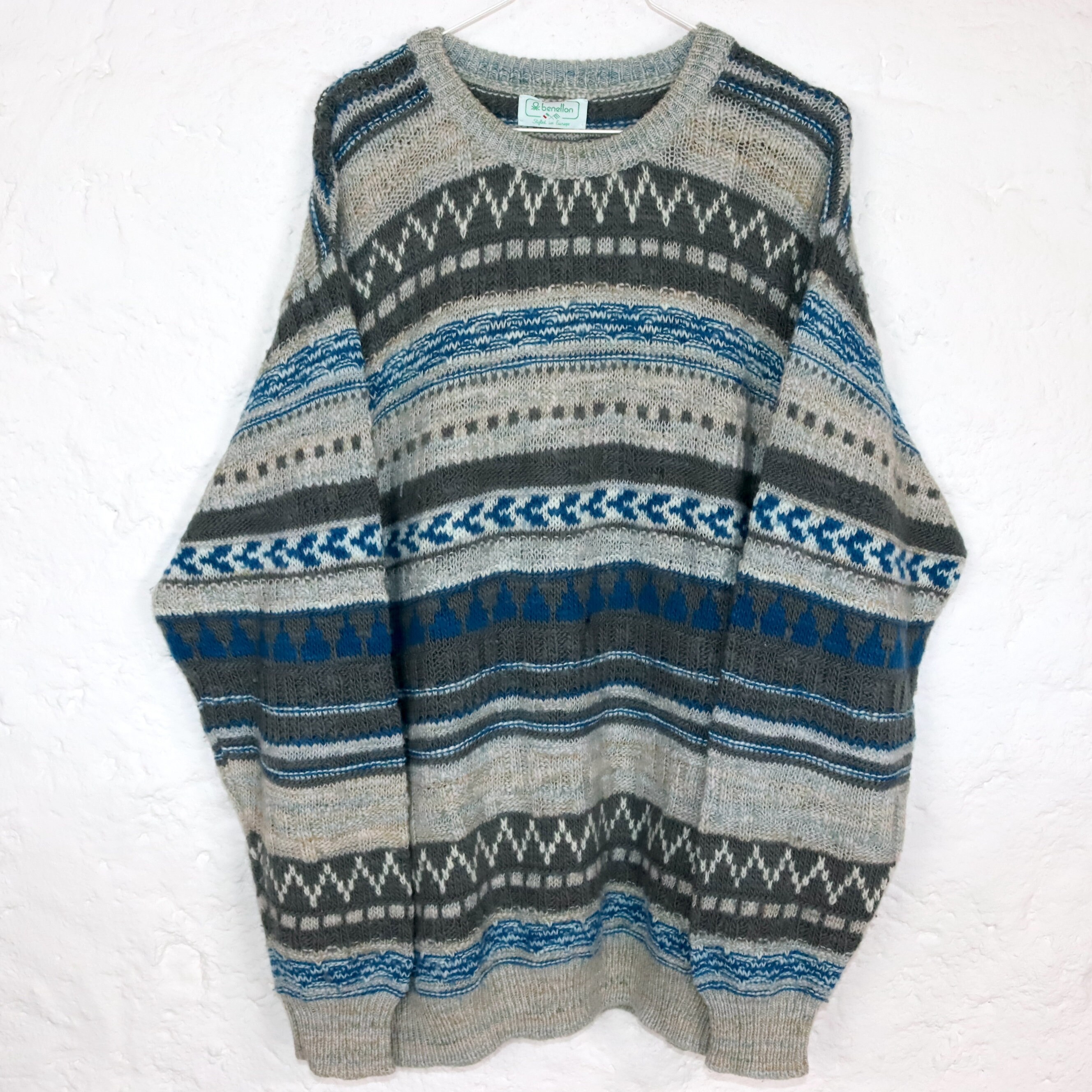 Pull Femme United Colors Of Benetton Vintage Années 80 - Laine Mélangée Rouge Taille 44 (défauts)