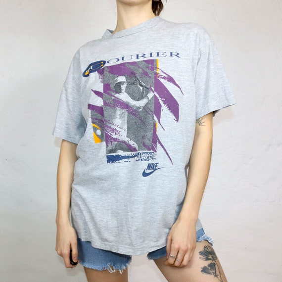 Vintage 80s 90s NIKE Rare T-shirt Short Sleeve Grey Jim Courier