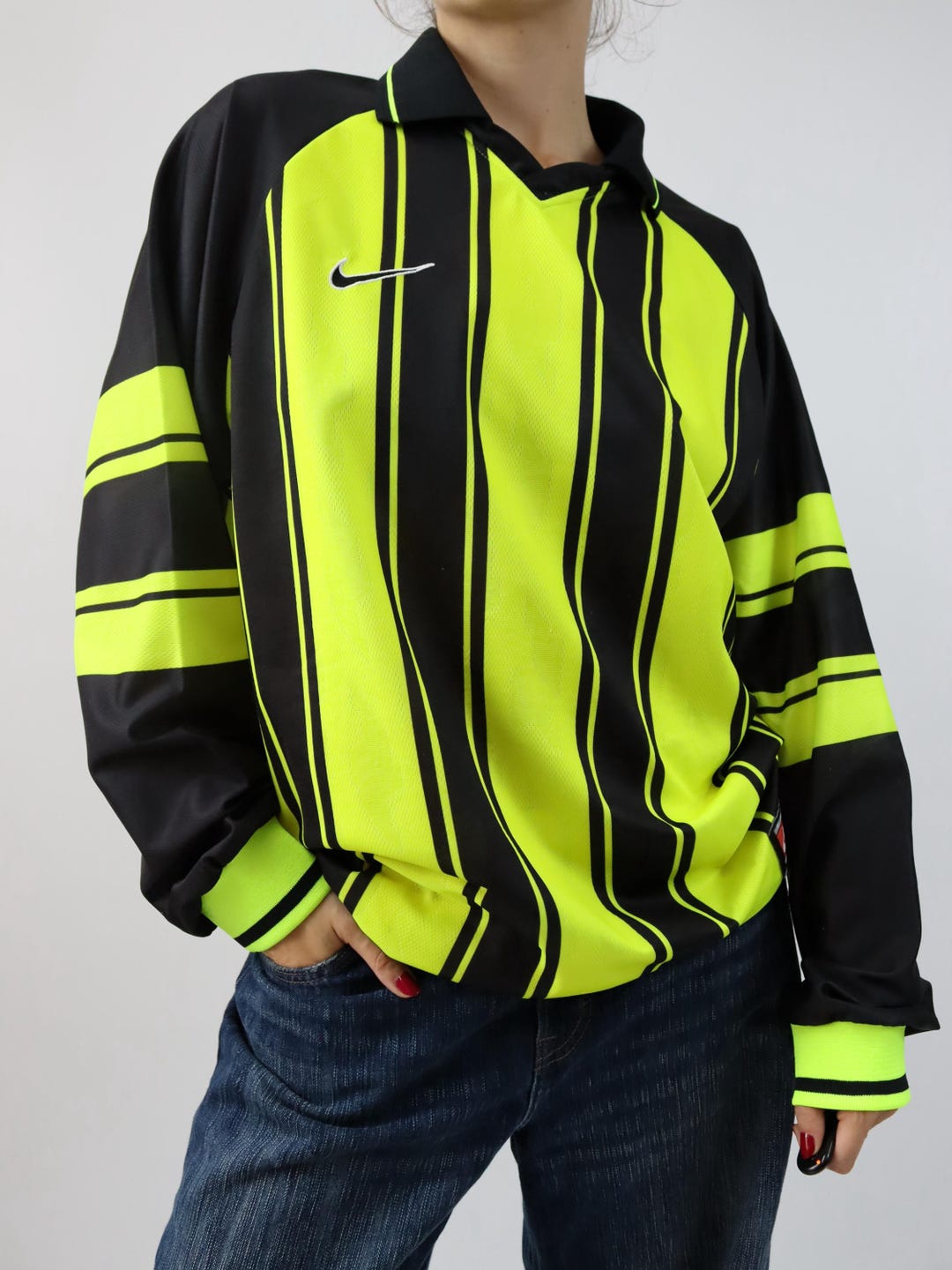 80s 90s トラックジャケット サッカー アメリカ スリーストライプス Vintage 80s 90s NIKE Team Sports Jersey, Long Sleeve, Polo Collar