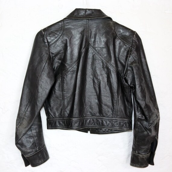 Vintage 70s 80s Leather Jacket Nappa Leather Point Collar Short