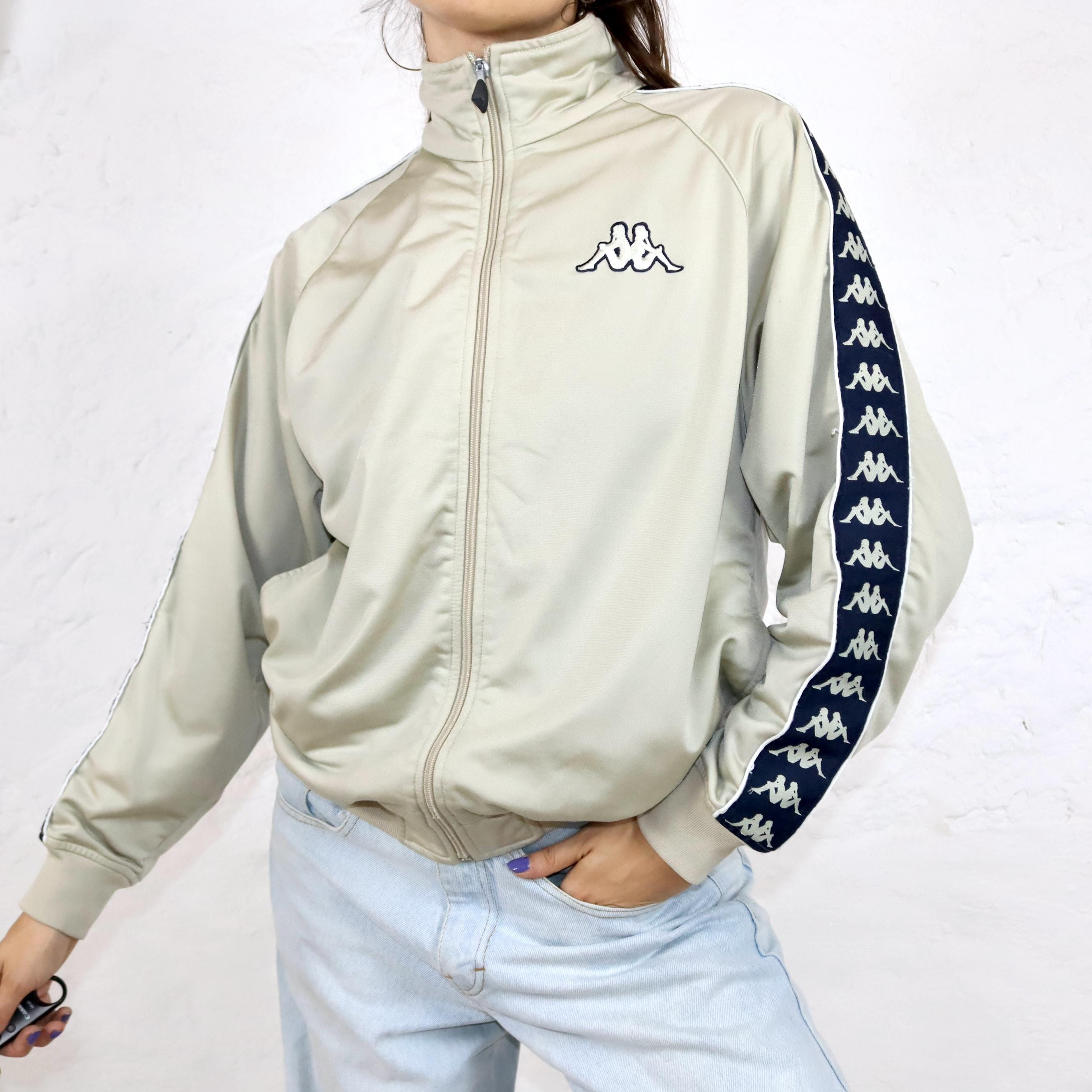Vintage 80er 90er Y2k KAPPA Trainingsjacke Jacke Stehkragen beige