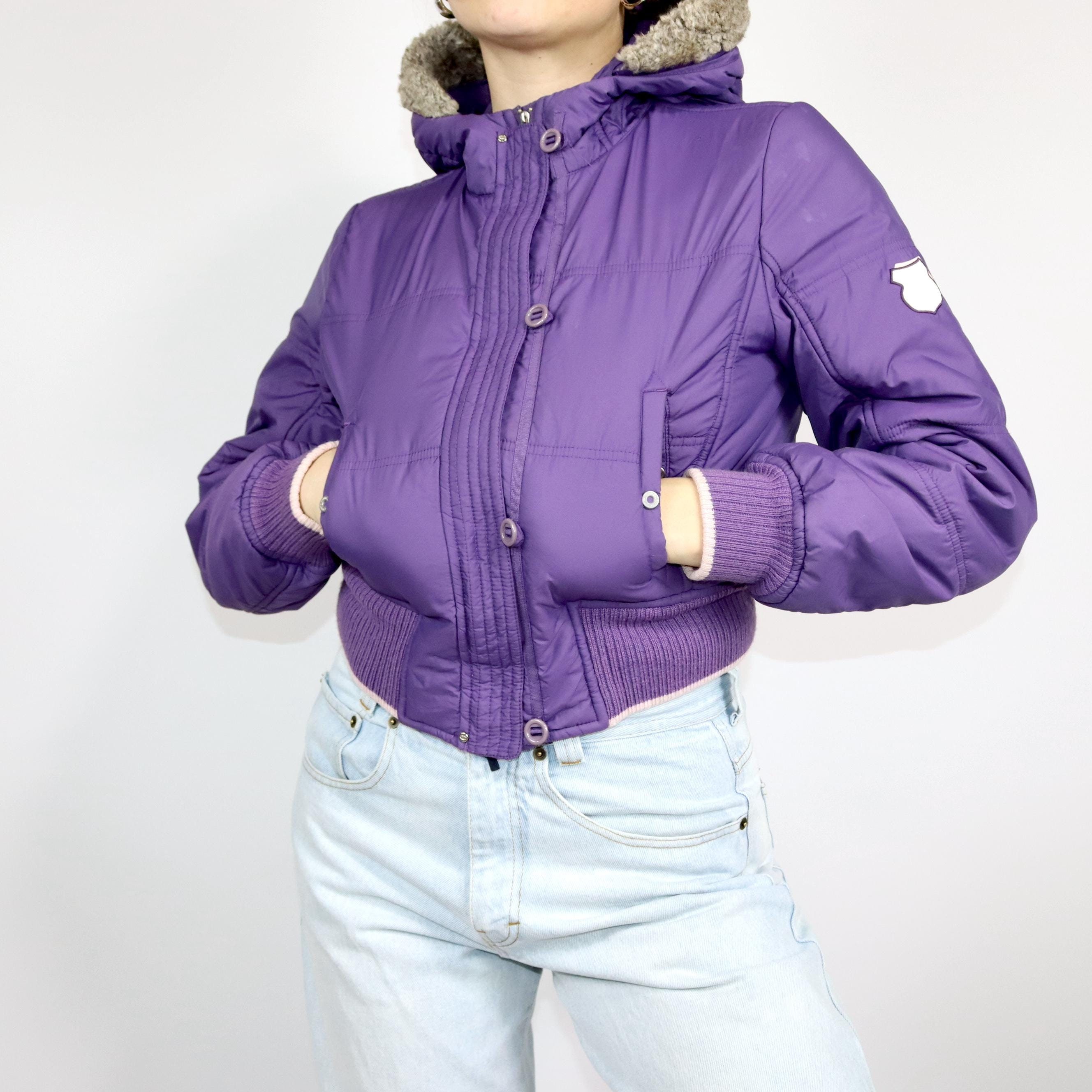 Vintage 80s 90s CHAMPION Winter Jacket Bomber Jacket Purple Hood
