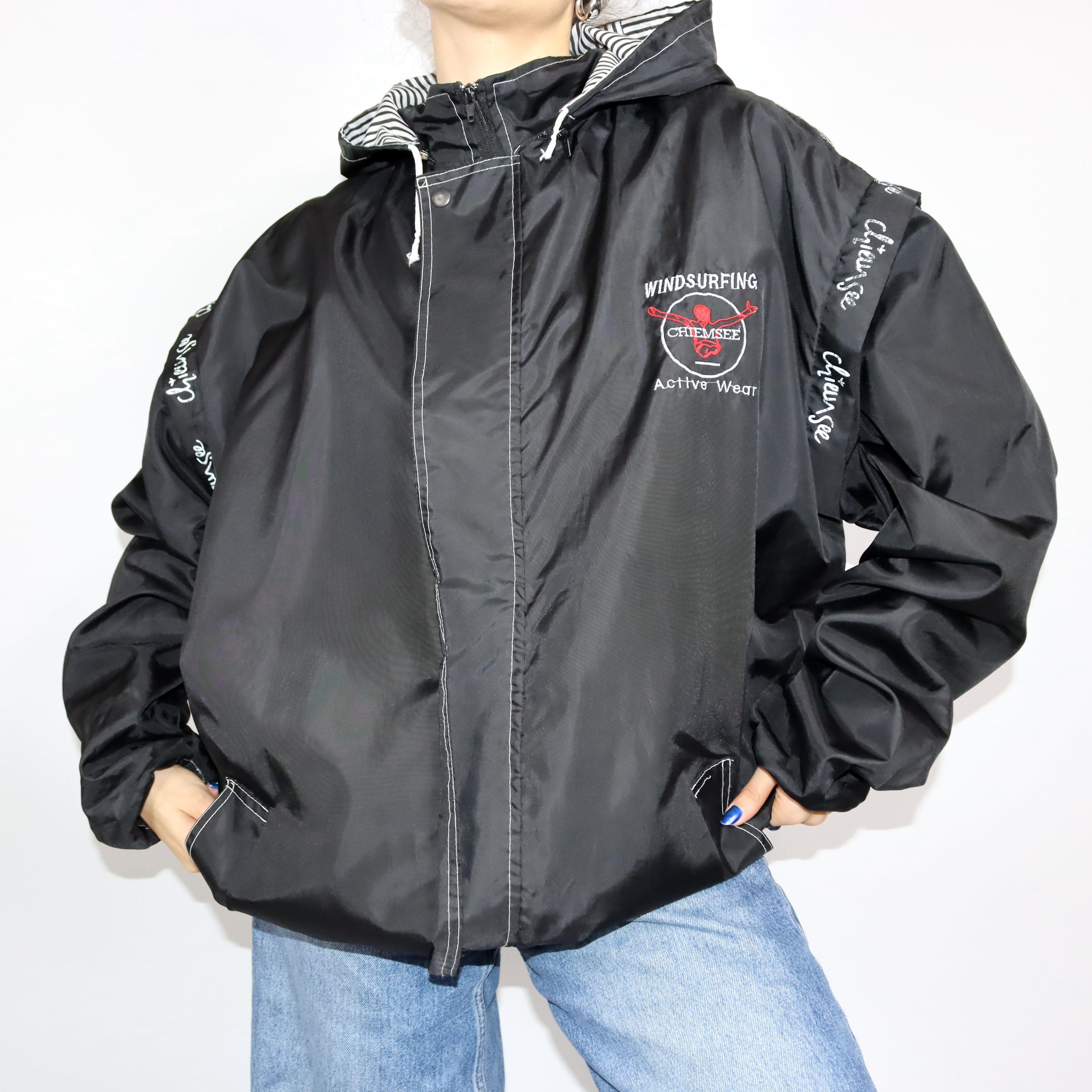 Vintage 80s 90s CHIEMSEE Rain Jacket Vest Windbreaker Black