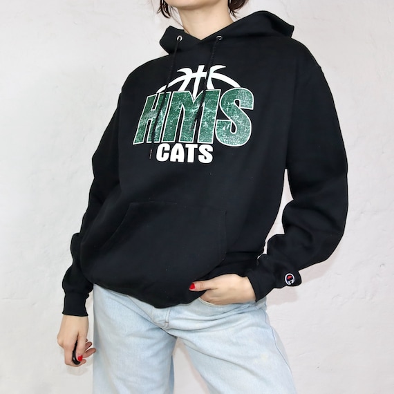 Vintage 80er 90er CHAMPION Hoodie Pullover HMS Cats schwarz grün M