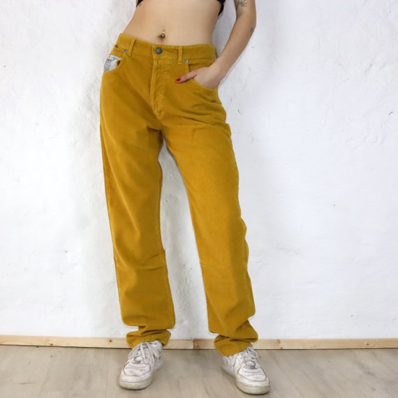 Vintage corduroy pants yellow mustard SOVIET W34 - image 2