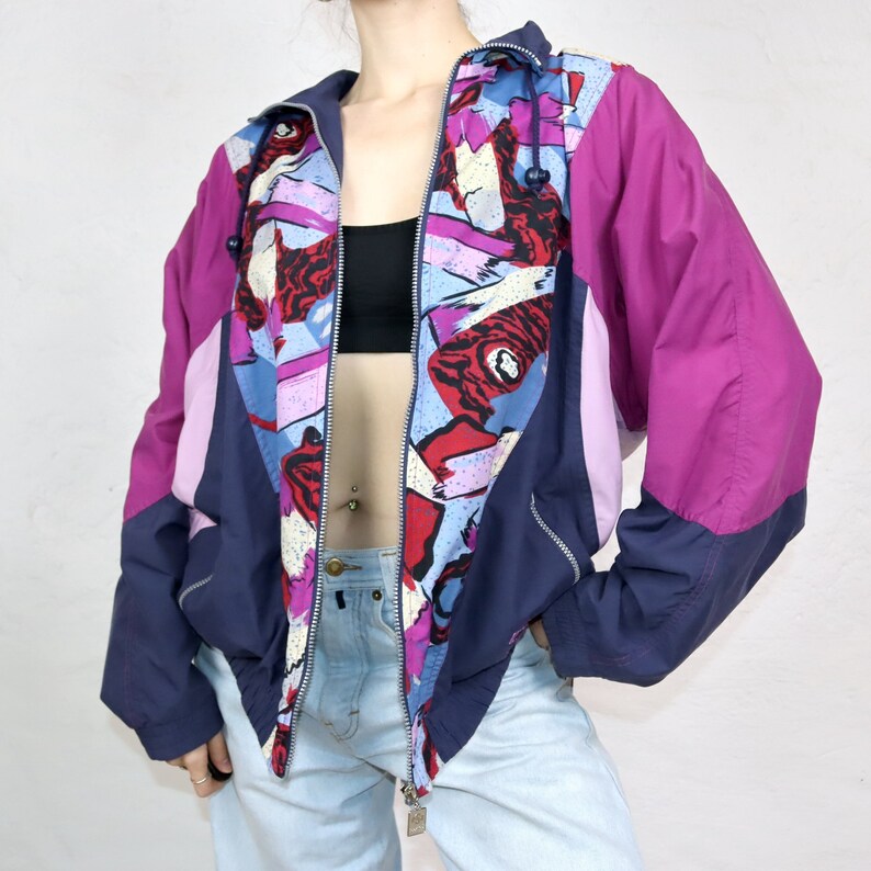 Vintage 80s 90s SPORTINO Tracksuit Jacket Stand-up Collar Crazy Pattern ...