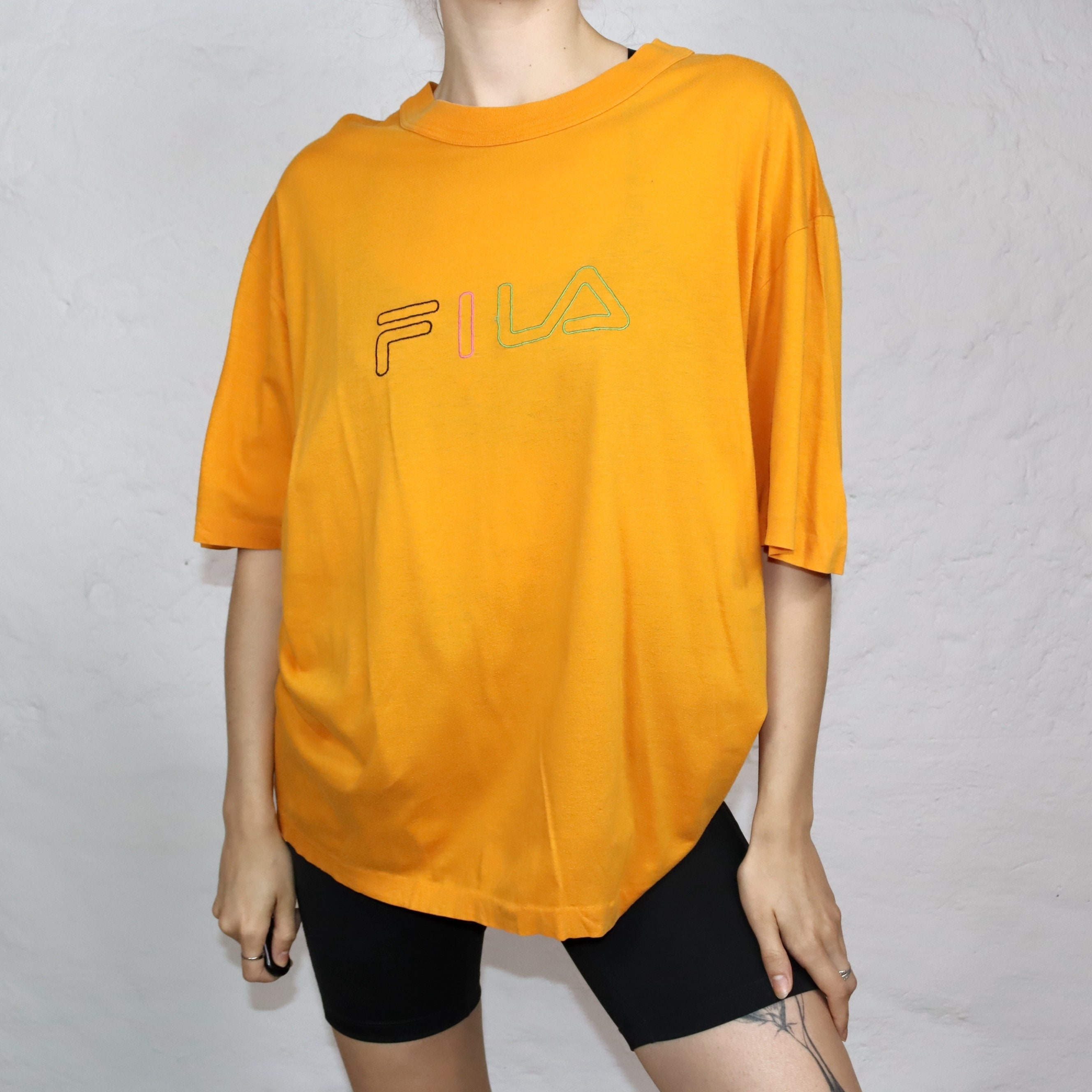 Vintage 80s 90s FILA T shirt Short Sleeve Embroidery Orange Colorful L Etsy