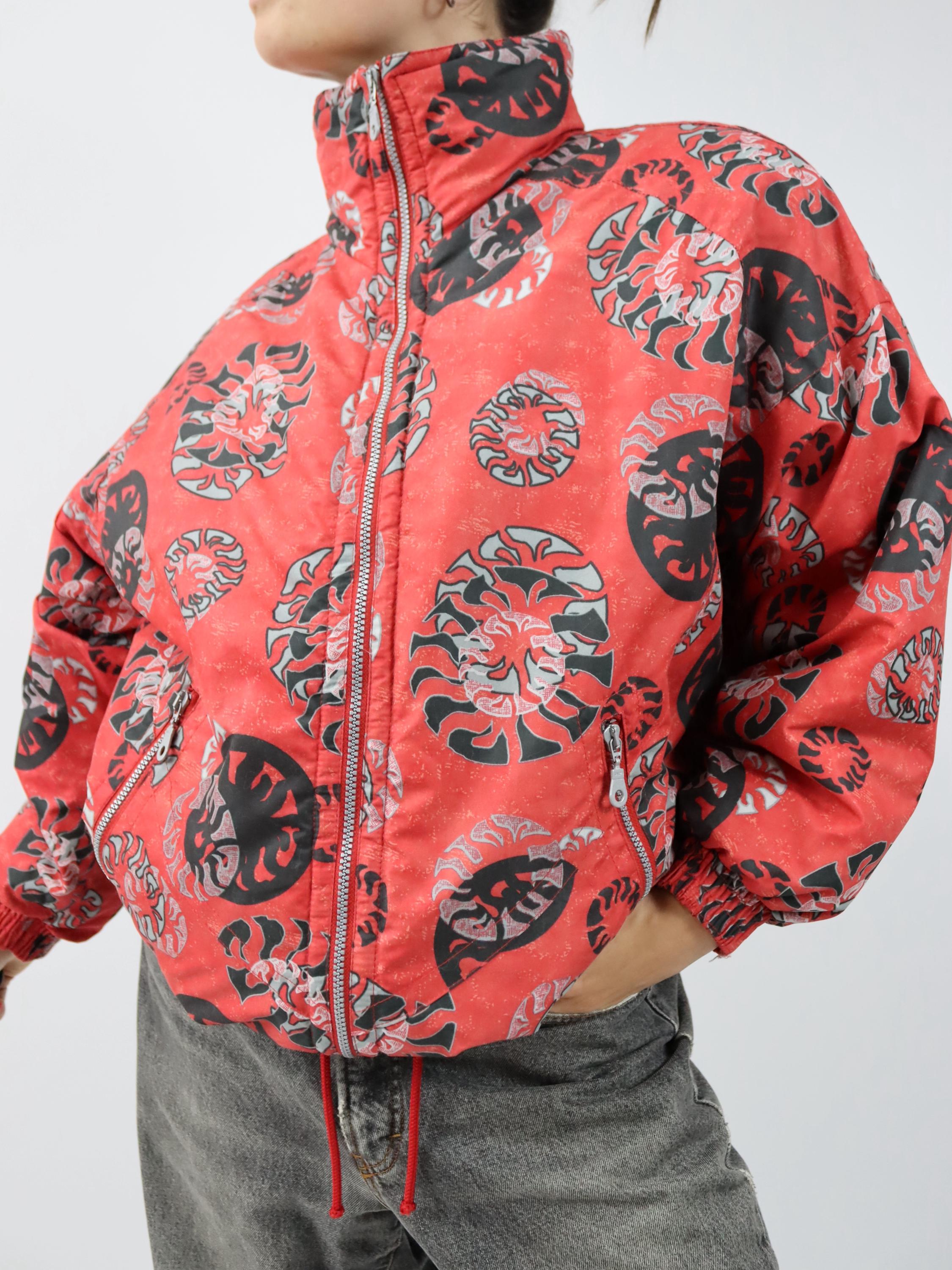 Vintage 80s 90s ETIREL Winter Jacket Lined Crazy Pattern Stand-up