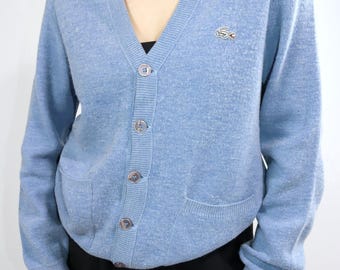 80s-90s usa製 LACOSTE blue knit cardigan 1980s Lacoste Cardigan Free Shipping - The Vintage Twin