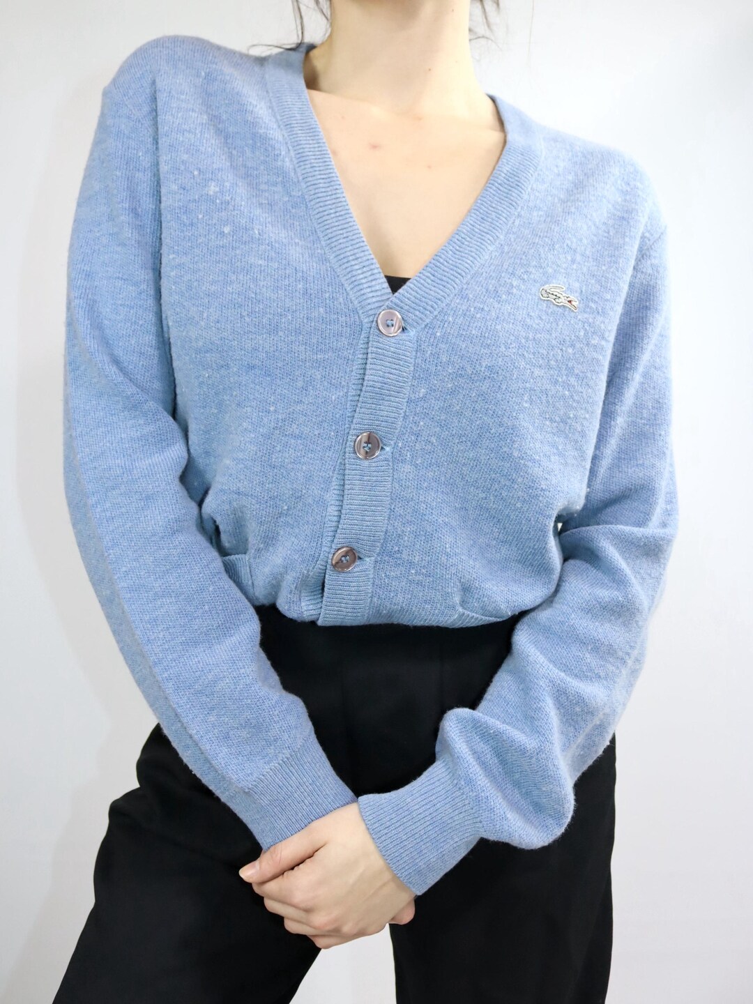 80s-90s usa製 LACOSTE blue knit cardigan Vintage 80s 90s LACOSTE Cardigan Light Blue Wool - Etsy