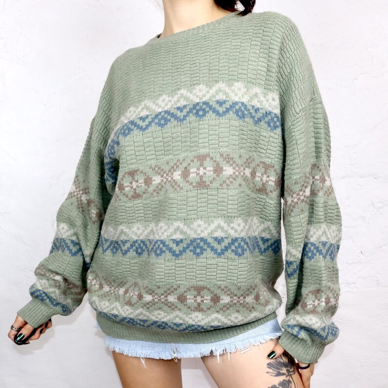 Vintage 80s 90s OSIALDO ZALO Wool Sweater Pullover Wool Patterned