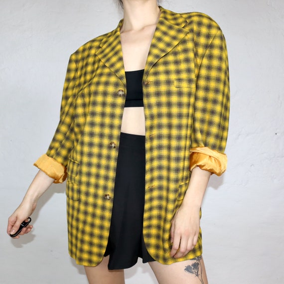 Vintage 80s 90s blazer wool blazer checked oversi… - image 2