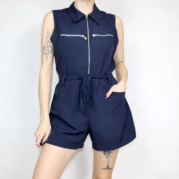 Vintage 80er 90er Einteiler Jumpsuit ärmellos Rei… - image 2