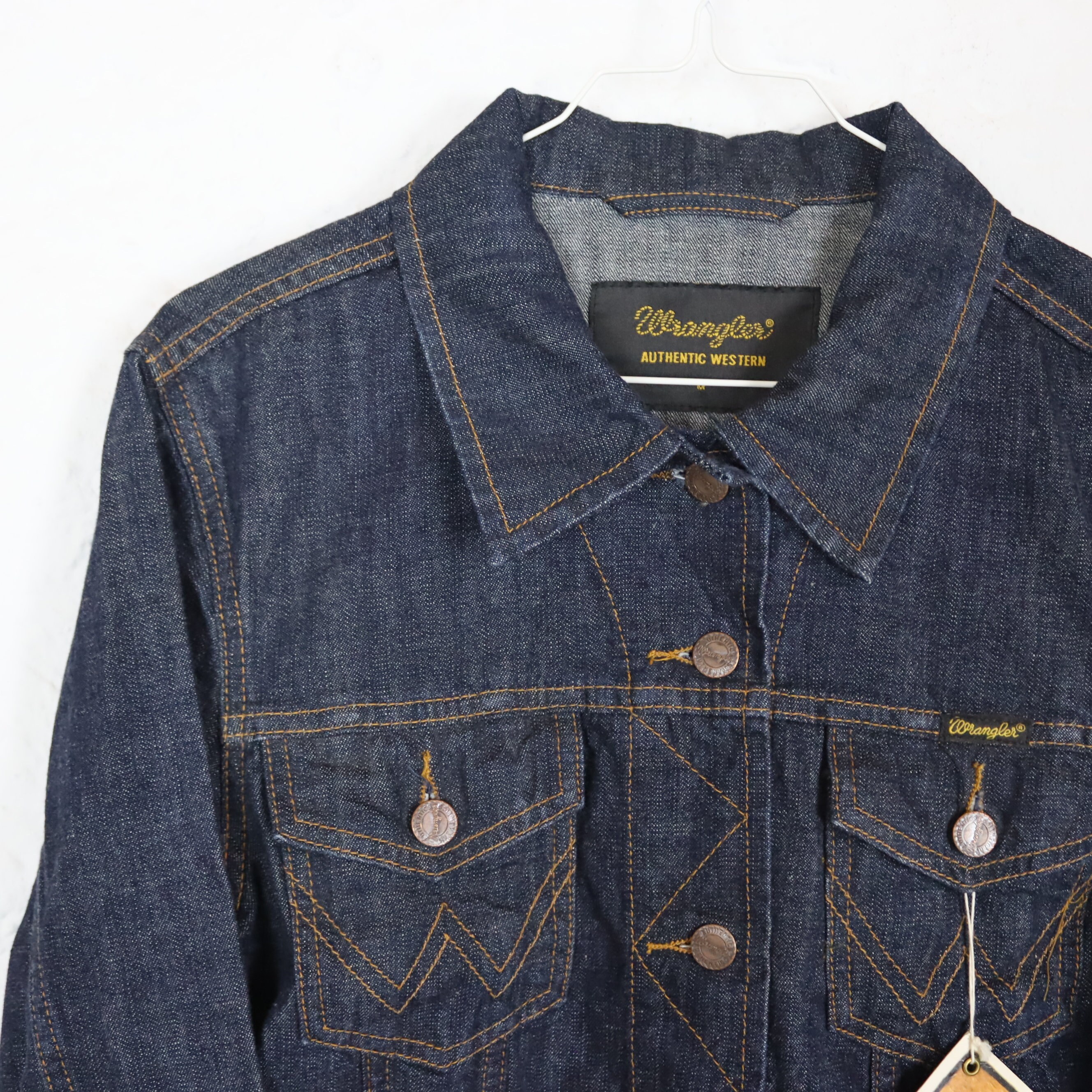 Vintage 90s 00s Y2K WRANGLER Denim Jacket Thin Short Tight Dark 